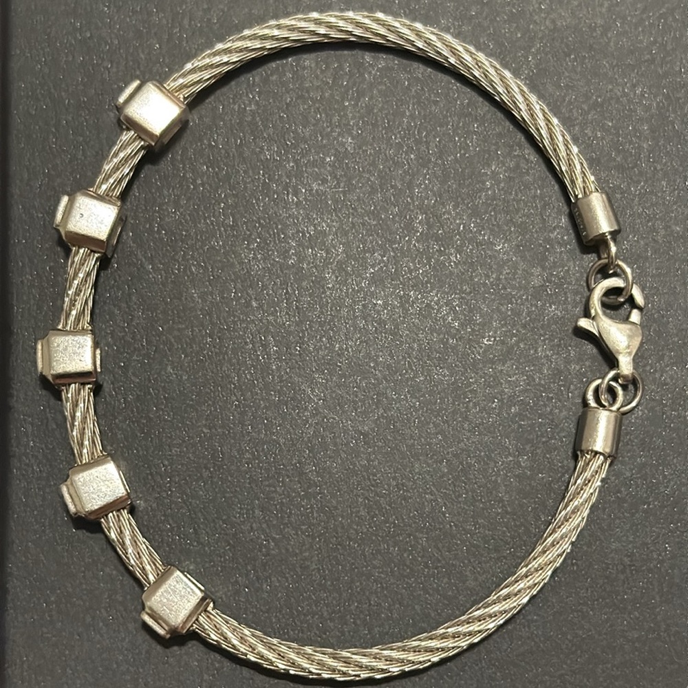 Sterling Silver Cable Bangle With Black Diamonds - image 7